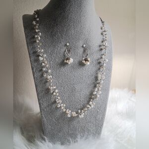 Danity Pearl Like And Threaded Necklace And Earrings Set